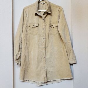 Umgee Tab Sleeves Corduroy Western Raw Hem Dress.  Size Small